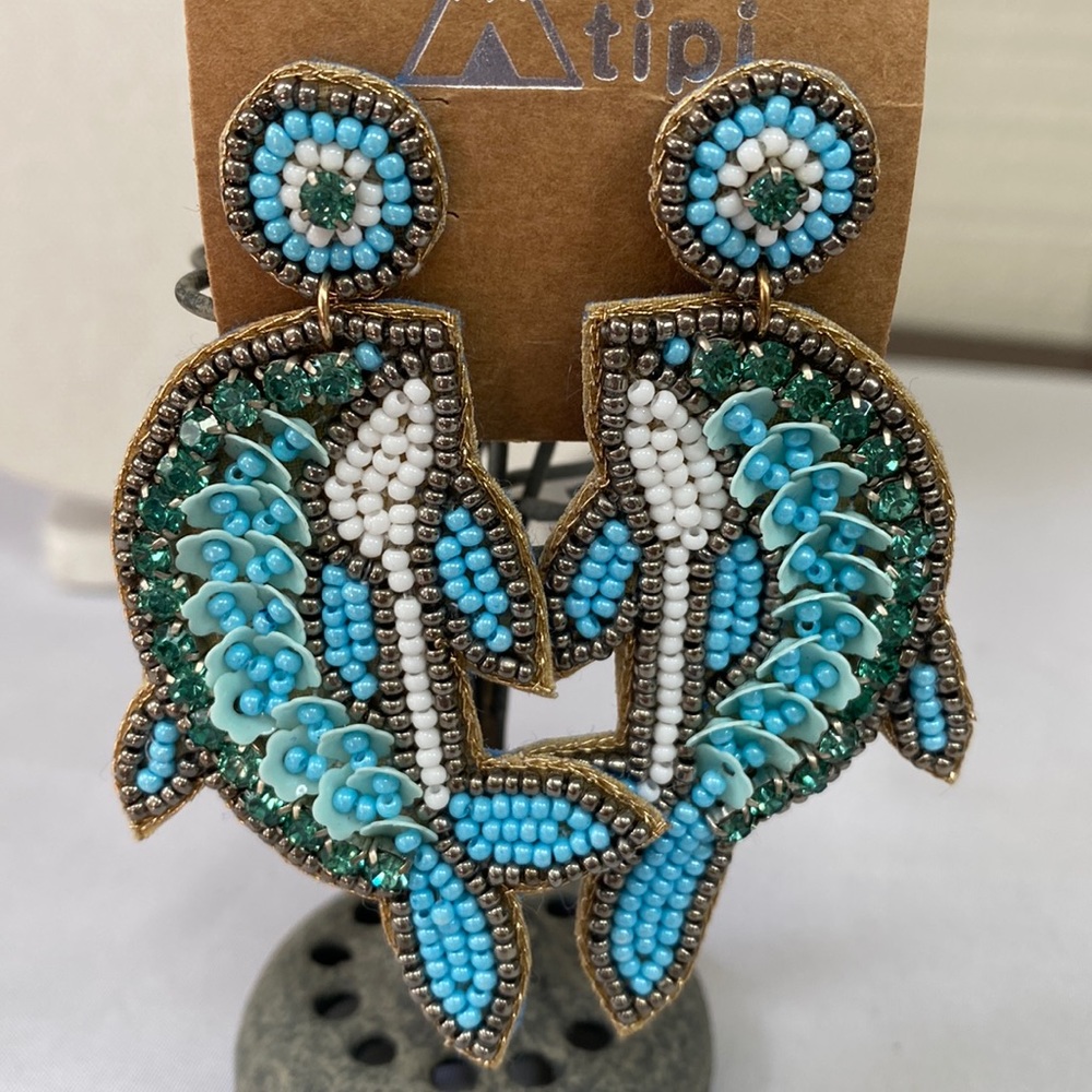 Gorgeous fully beaded with rhinestone dolphin earrings